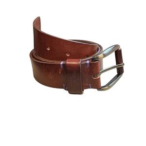 Ted Baker Belt Men's Textured Brown Italian Made Real Leather Nickel Buckle 34”